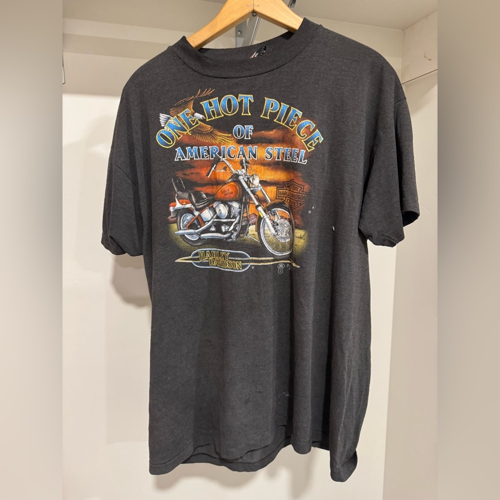 Harley American Steel Vintage 90’s Biker Motorcycle Grungy Tee Size XL